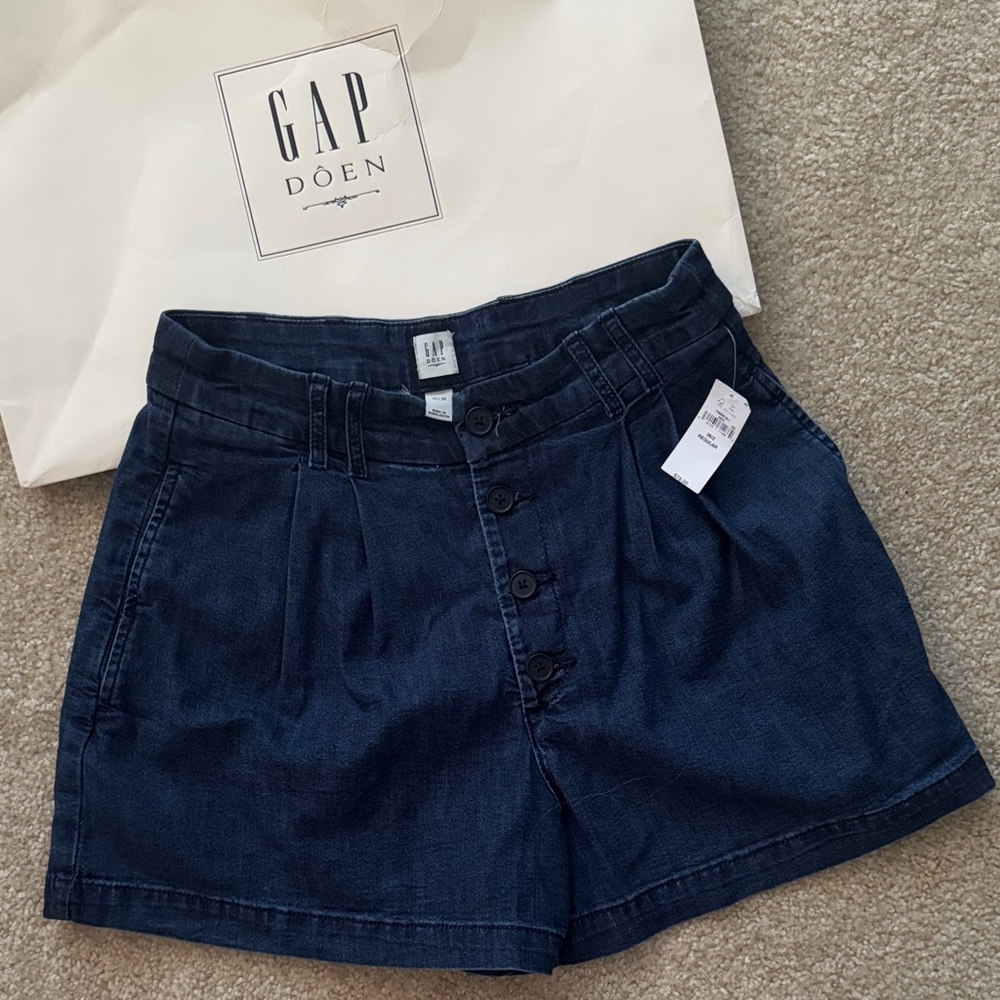 Gap × DÔEN High Rise Pleated Denim Trouser Shorts